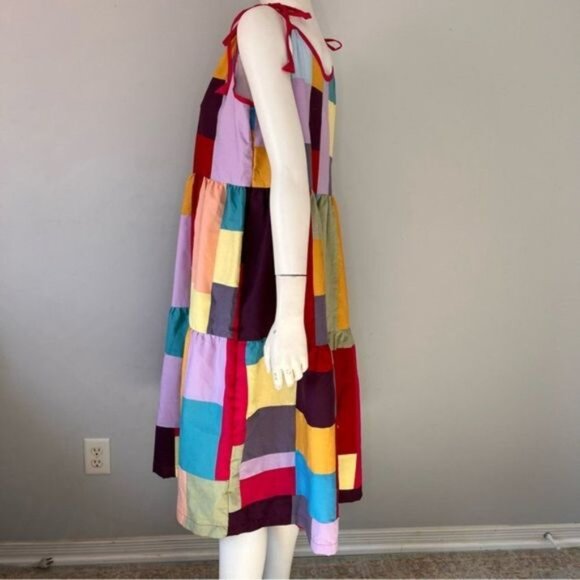 Hand Made Patchwork Tiered Sundress with Shoulder Straps Size M-L - Picture 6 of 10